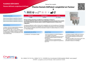 Fiche produit Plasma Humain Déficient congénital en Facteur X