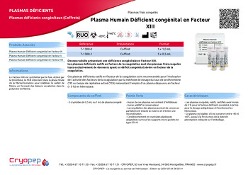 Fiche produit Plasma Humain Déficient congénital en Facteur XIII