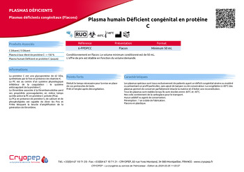 Fiche produit Plasma humain Déficient congénital en protéine C