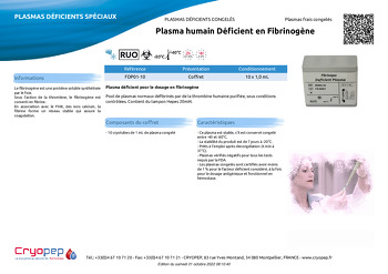 Fiche produit Plasma humain déficient en Fibrinogène