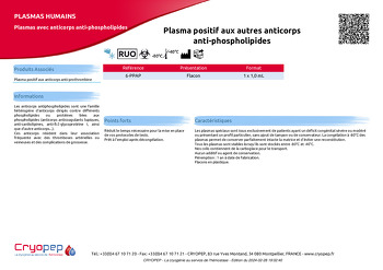 Fiche produit Plasma positif aux autres anticorps anti-phospholipides