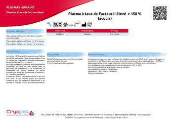 Fiche produit Plasma à taux de Facteur II élevé  > 150 % (acquis)