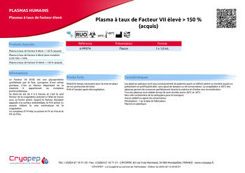 Fiche produit Plasma à taux de Facteur VII élevé > 150 % (acquis)