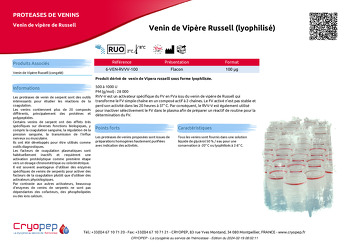 Fiche produit Venin de Vipère Russell (lyophilisé)