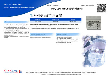 Fiche produit Very Low XII Control Plasma