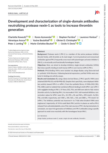 Publication pNAPEP-0238 Kawecki.C et al, JTH, 2020